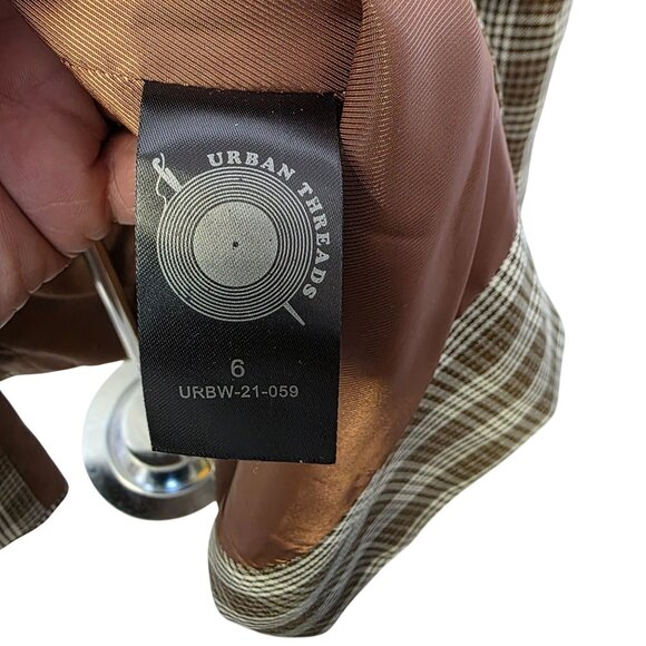 Urban Threads Womens Plaid Blazer Jacket Brown/White S - Picture 5 of 10